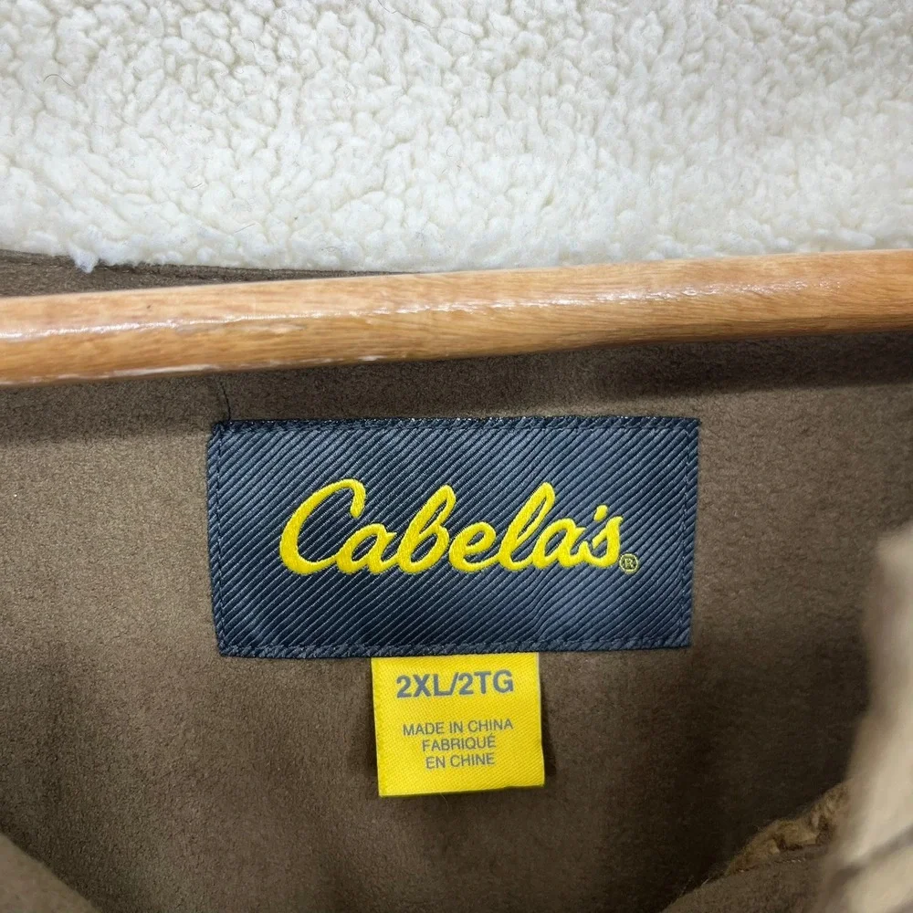 Cabela's Mens 2XL Brown Cable Knit Toggle Fleece Lined Sweater Elbow Patches